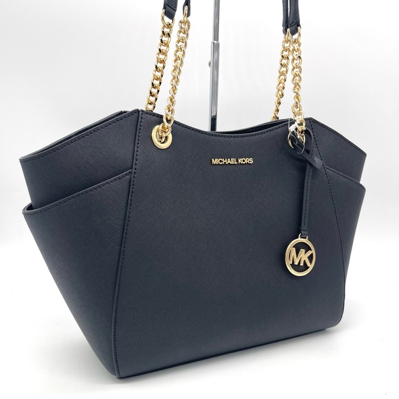 Michael Kors Chain Shoulder Black Tote Bag - Picture 1 of 8